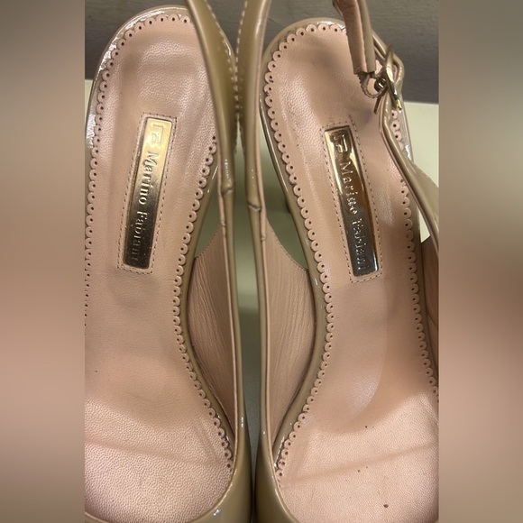 NWT Made in Italy Marino Fabiani Chic Tan Patent Leather Slingback Heels - Picture 6 of 7